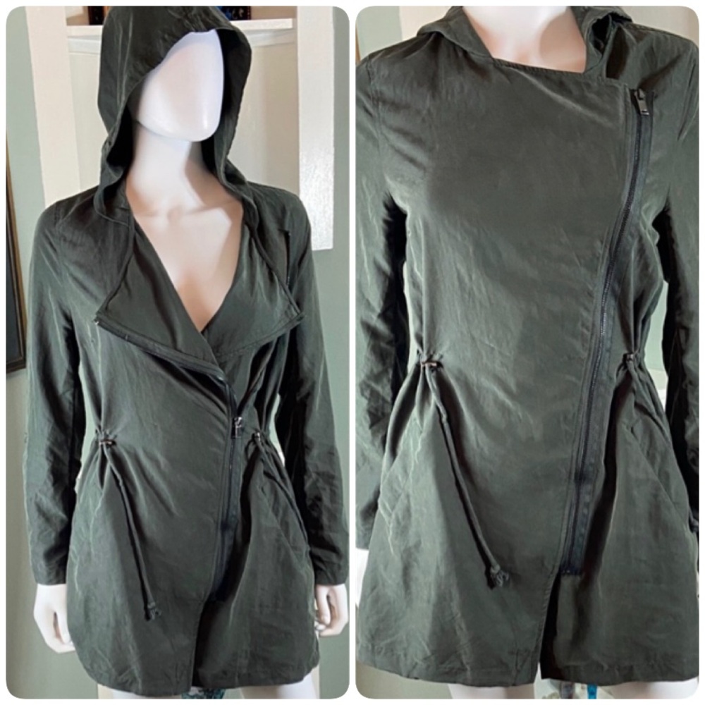 3/$12 Divided H&M Olive Army Green Utility Long Jacket Hood hooded lightweight
